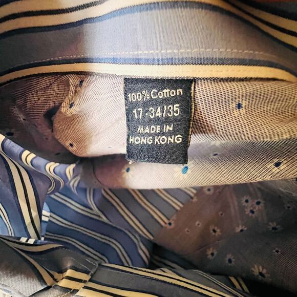 Ted Baker Stripe Shirt Blue Long Sleeve Button Front Size 17 34/35 - Picture 9 of 10